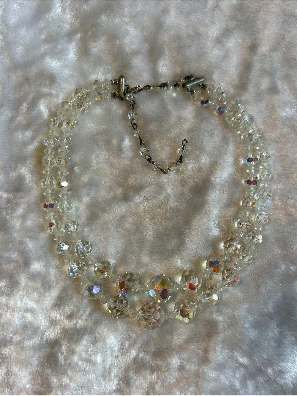 🍀VTG Crystal Aurora Borealis Beaded Necklace - Clear